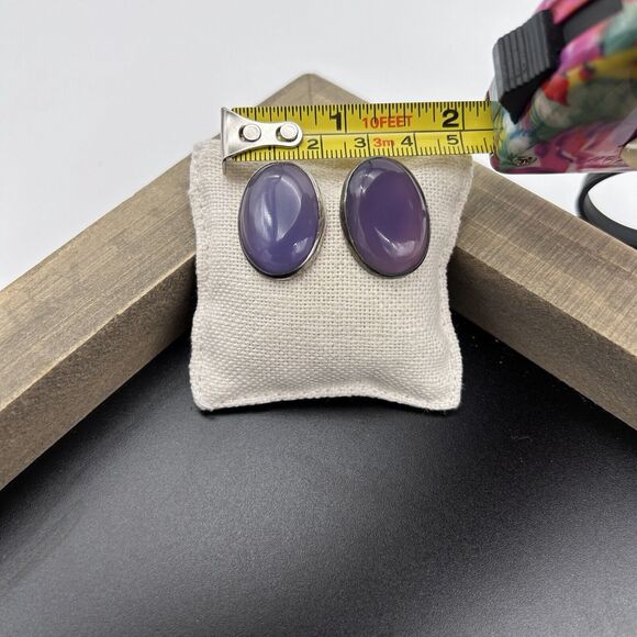 Phosphosiderite Or Amethyst Earrings Sterling Silver Signed Oval Stud Vintage - Picture 11 of 13